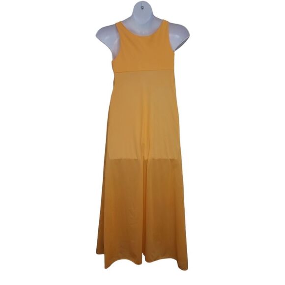 VINTAGE 80s orange sherbet tie front maxi night gown dress M - Picture 3 of 14